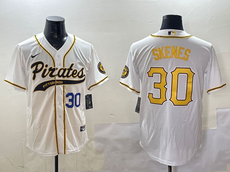 Men Pittsburgh Pirates #30 Skenes White Joint Name Nike 2025 MLB Jersey style 3
